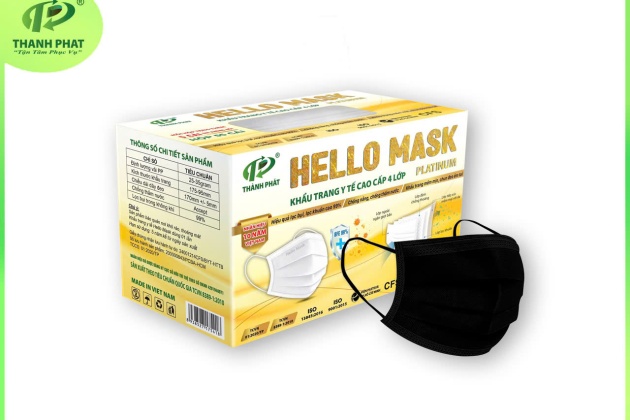 KHẨU TRANG Y TẾ HELLO MASK (4 Lớp - 55 Cái / Hộp ) - MÀU ĐEN