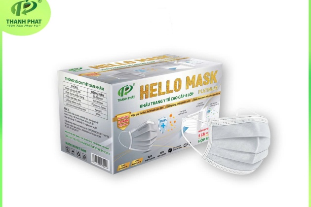 KHẨU TRANG Y TẾ HELLO MASK ( 4 Lớp - 55 Cái / Hộp ) - MÀU XÁM