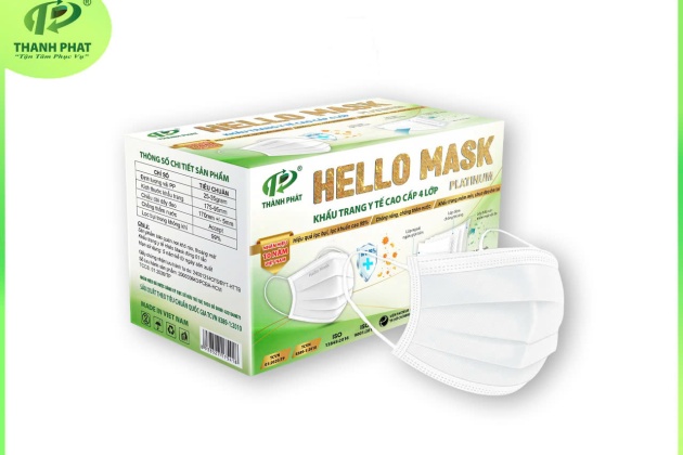 KHẨU TRANG Y TẾ HELLO MASK ( 4 Lớp - 55 Cái / Hộp ) - MÀU TRẮNG