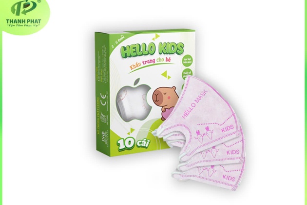 Khẩu Trang Em Bé Hello KIDS - 3D ( Họa Tiết Hồng - 10 Cái/Hộp )