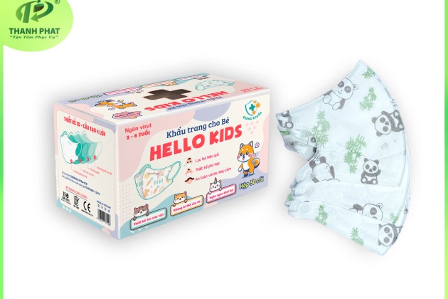 Khẩu Trang Em Bé Hello Kids 3D ( Họa Tiết Gấu Trúc - 50 Cái/Hộp )