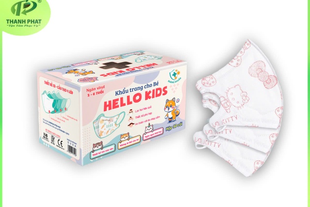 Khẩu Trang Em Bé Hello Kids 3D ( Họa Tiết Hello Kitty - 50 Cái/Hộp )