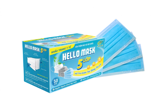 KHẨU TRANG Y TẾ HELLO MASK (5 LỚP MÀU XANH - 50 Cái Hộp )