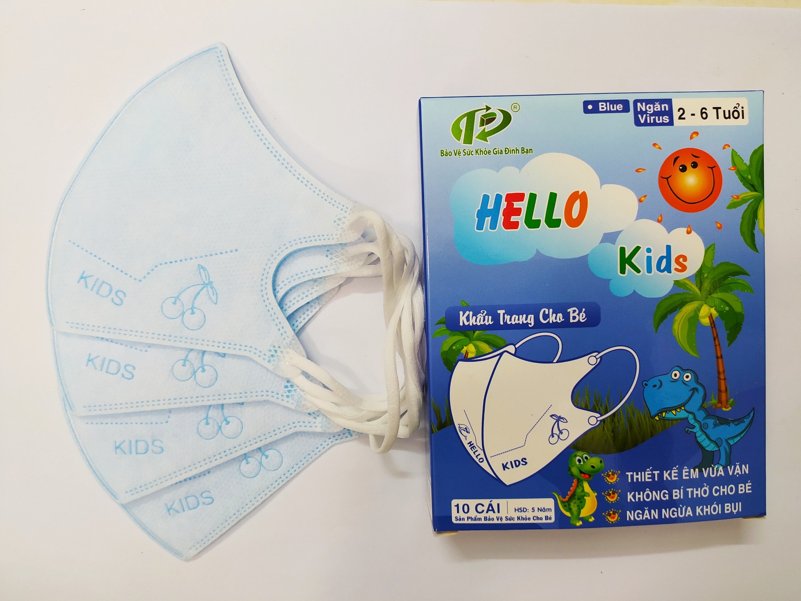 Khẩu Trang Em Bé Hello KIDS - 3D (Màu xanh)