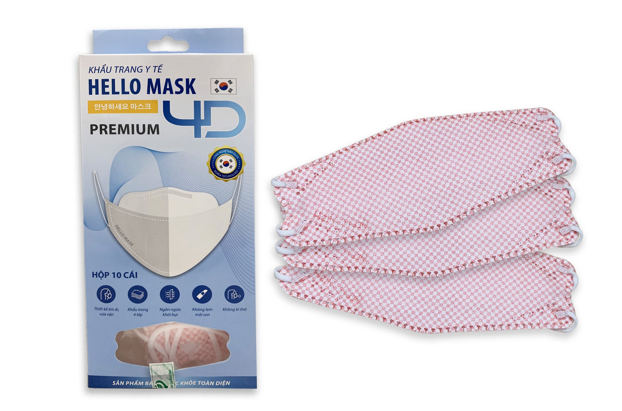 Khẩu Trang Cao Cấp 4D Hello Mask ( Caro Đỏ)