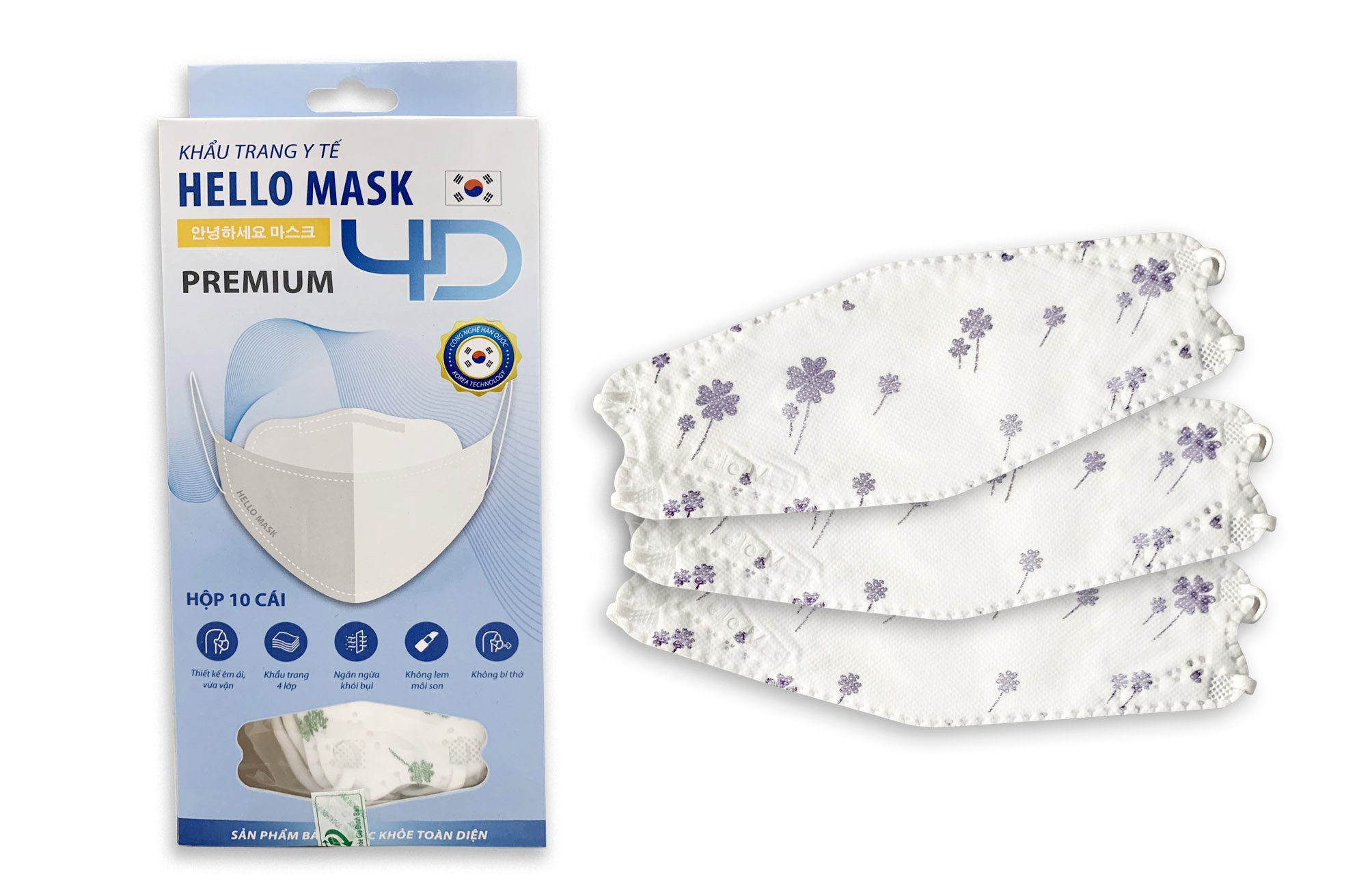 Khẩu Trang Cao Cấp 4D Hello Mask ( Cỏ Bốn Lá Đen - 10 Cái/Hộp )