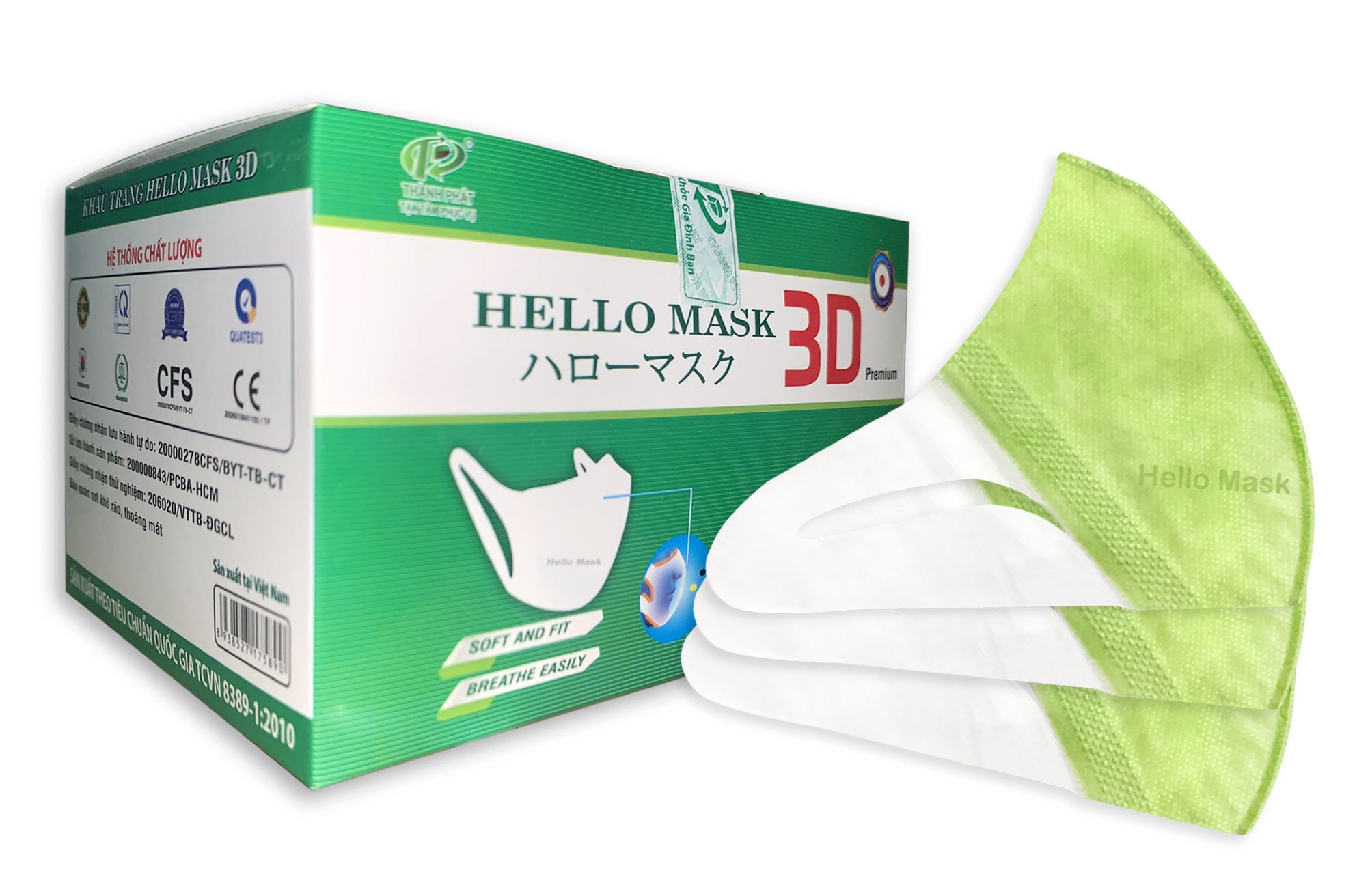 Khẩu Trang 3D  Hello Mask - Japan (Hộp 50 cái - Màu Xanh Lá )