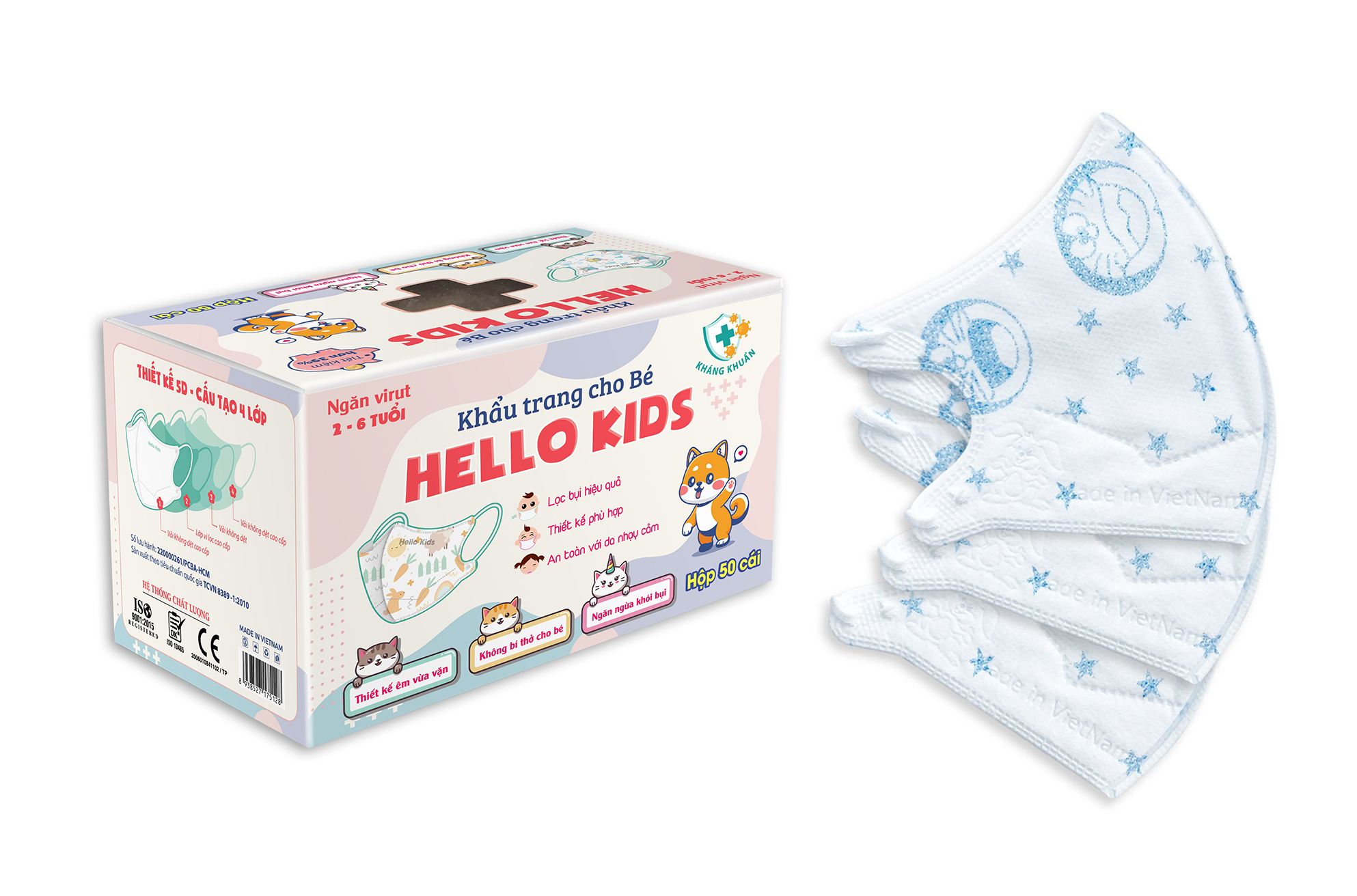 Khẩu Trang Em Bé Hello Kids 3D ( Họa Tiết Doremon - 50 Cái/Hộp )