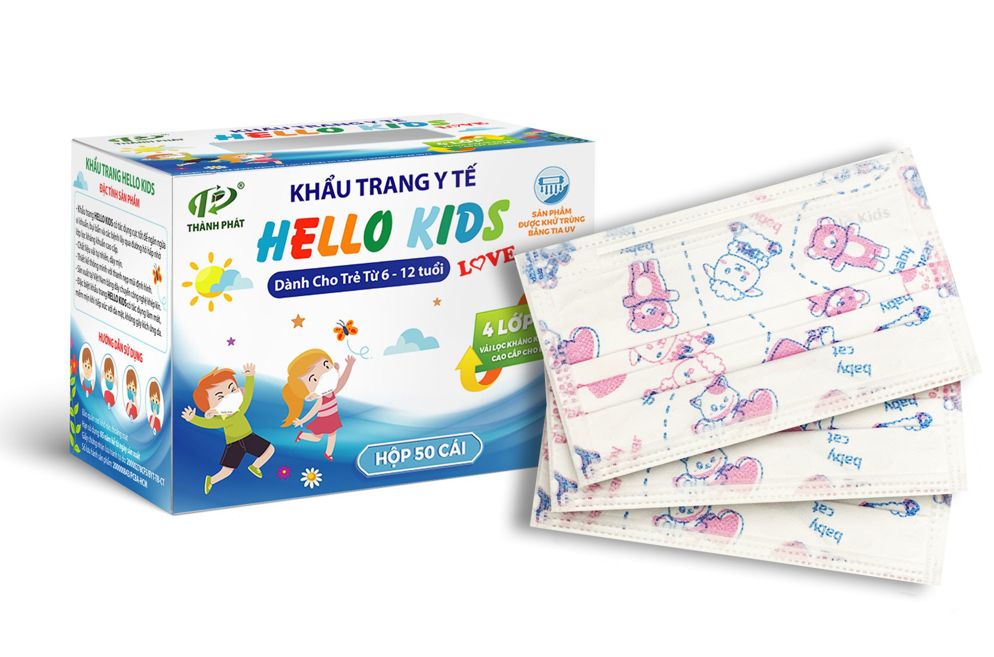 Khẩu Trang Y Tế Hello Kids ( Hoạ Tiết Gấu Baby - 50 cái / hộp )