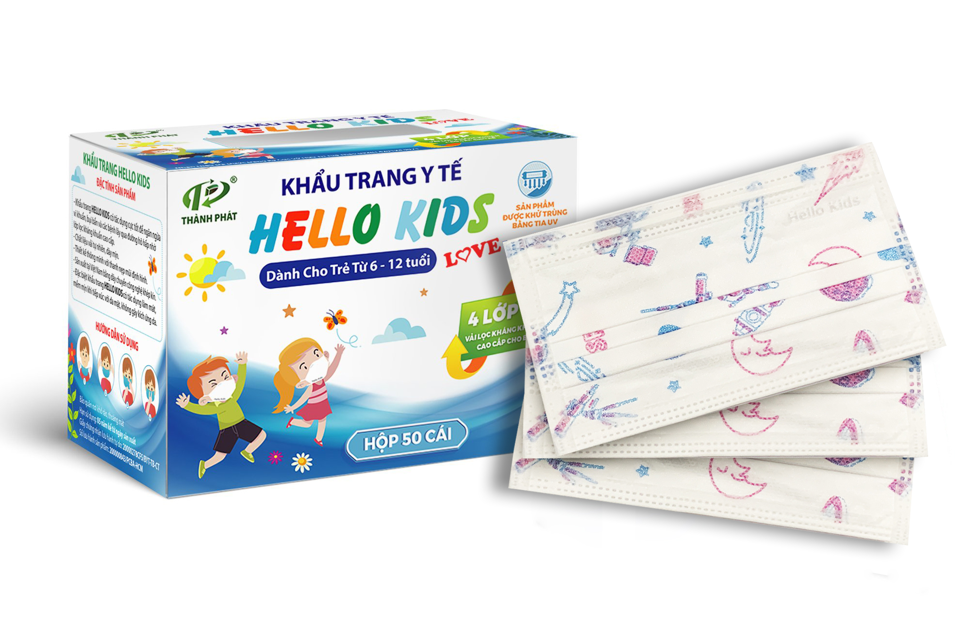 Khẩu Trang Y Tế Hello Kids ( Hoạ Tiết Vũ Trụ  - 50 cái / hộp )