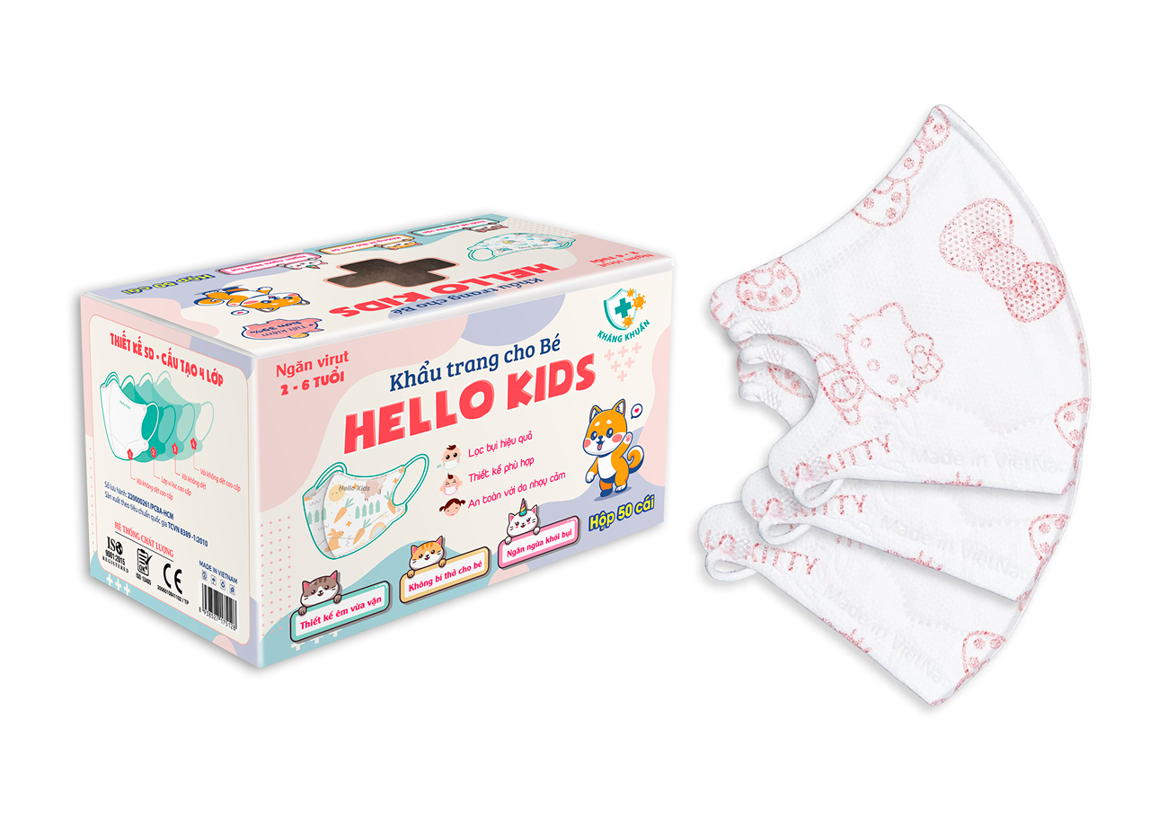 Khẩu Trang Em Bé Hello Kids 3D ( Họa Tiết Hello Kitty - 50 Cái/Hộp )