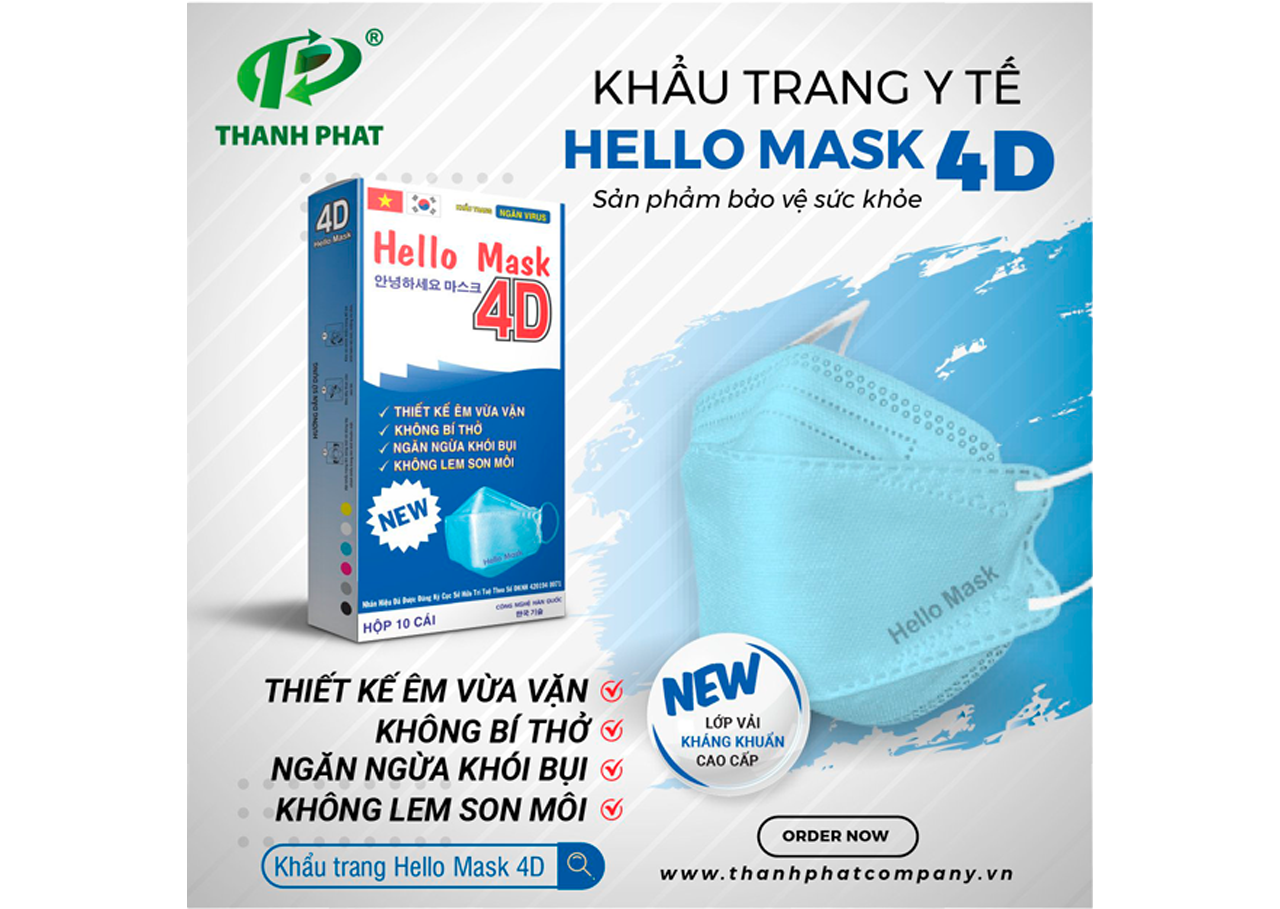 Khẩu Trang Cao Cấp 4D Hello Mask ( Màu xanh - 10 Cái/Hộp )