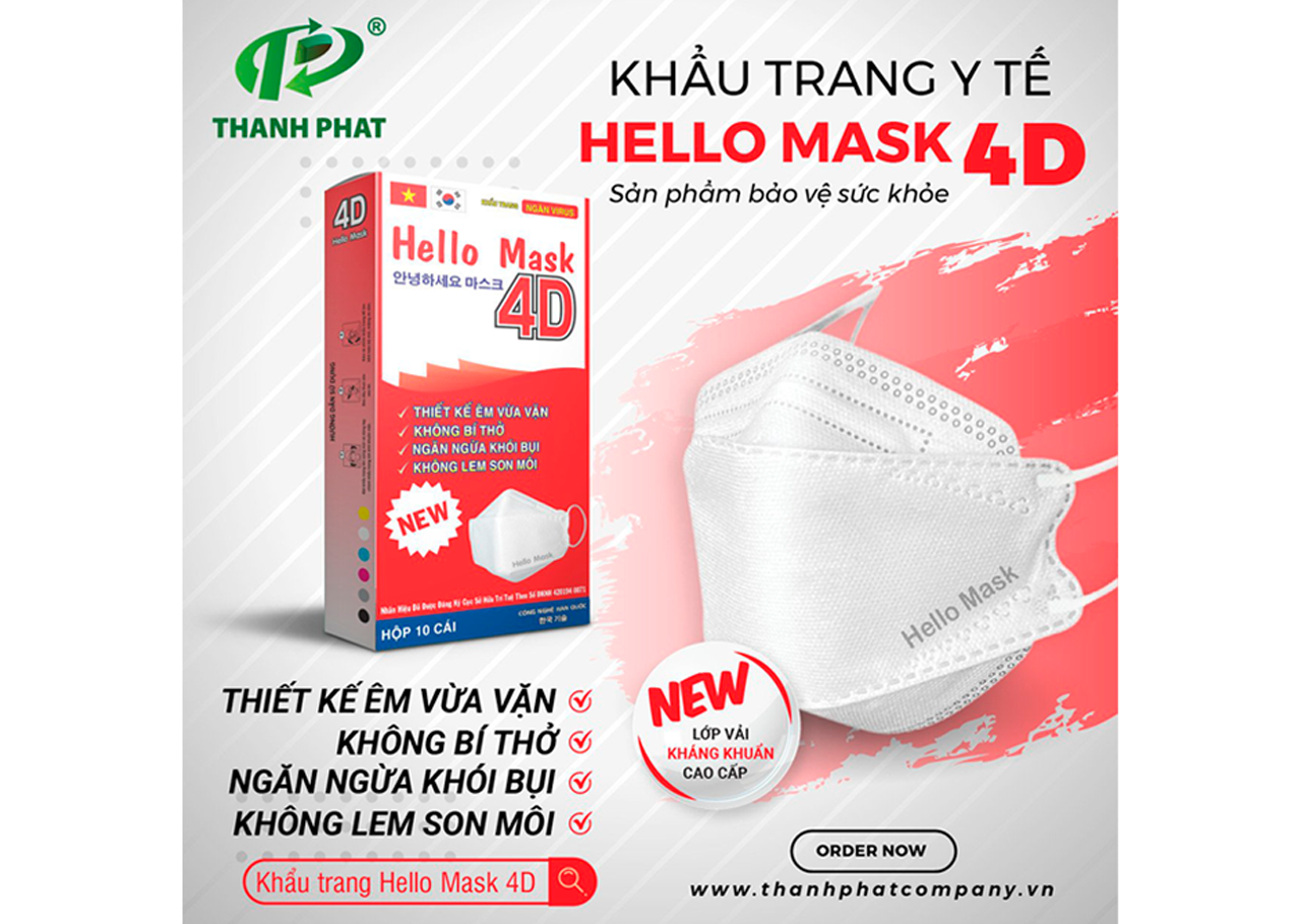 Khẩu Trang Cao Cấp 4D Hello Mask ( Màu trắng - 10 Cái/Hộp )