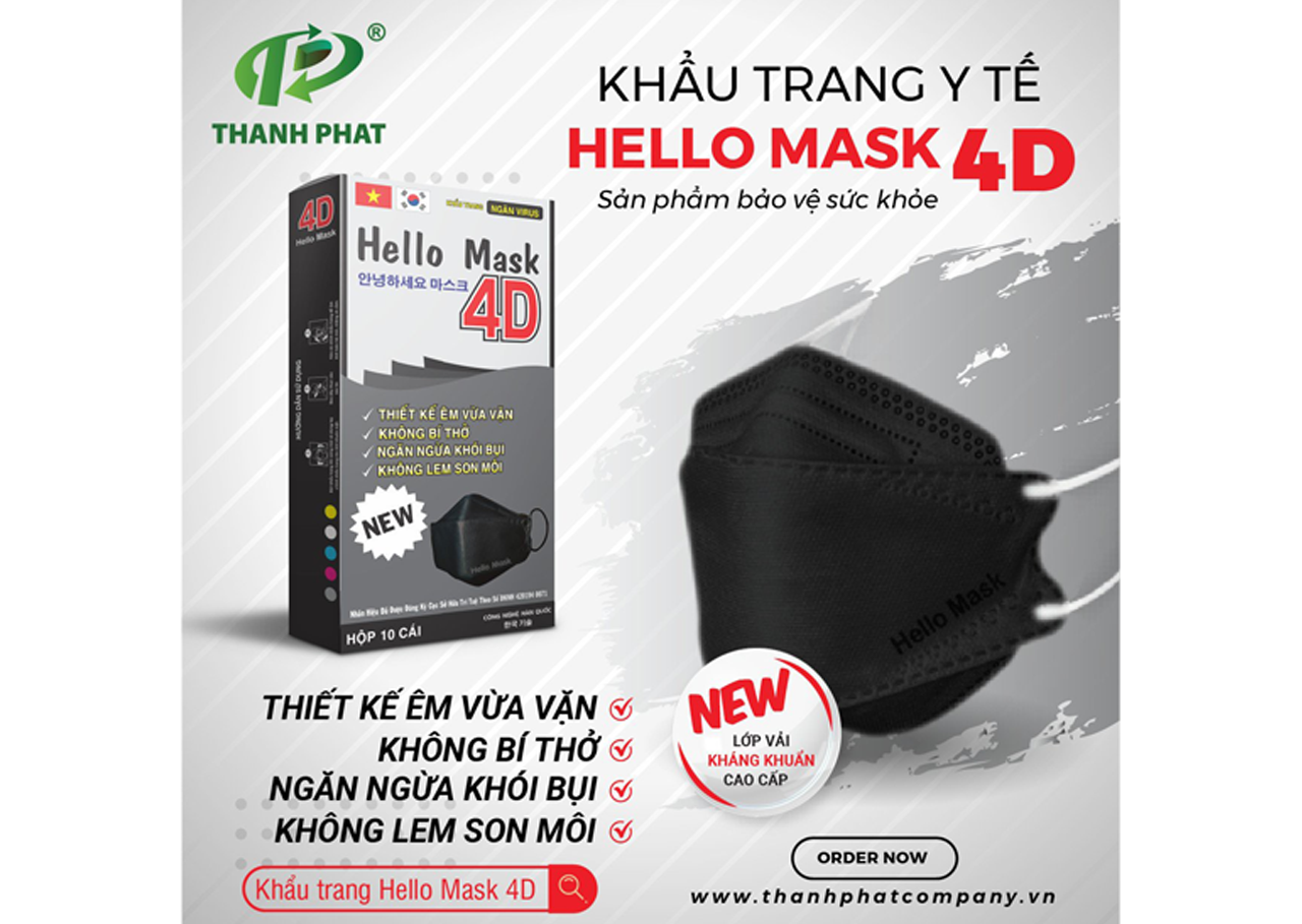 Khẩu Trang Cao Cấp 4D Hello Mask ( Màu Đen - 10 Cái/Hộp  )