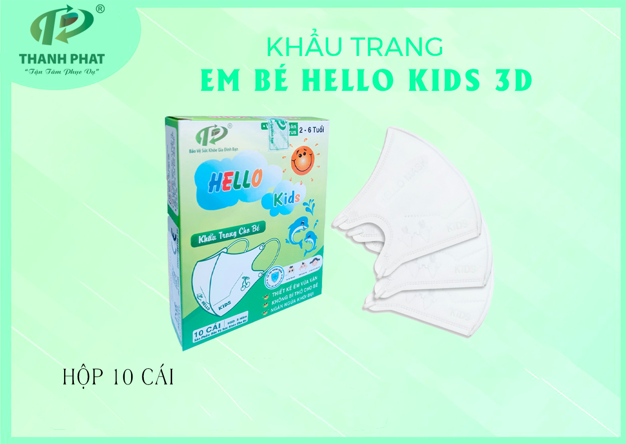 Khẩu Trang Em Bé Hello KIDS - 3D ( Màu Trắng - 10 Cái / Hộp )