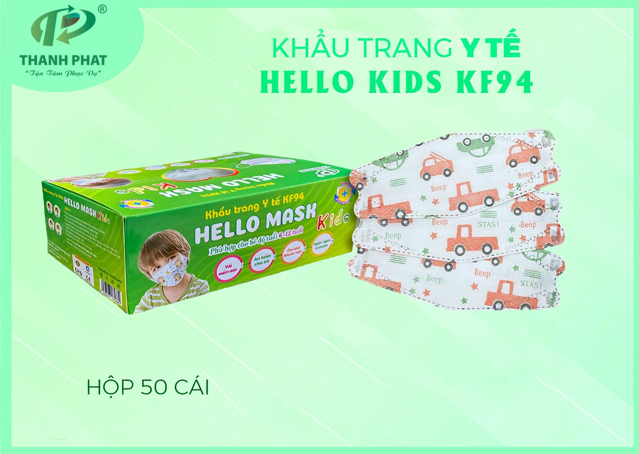 Khẩu Trang Em Bé Hello Kids KF94 ( Họa Tiết Ô Tô - 50 cái/hộp )