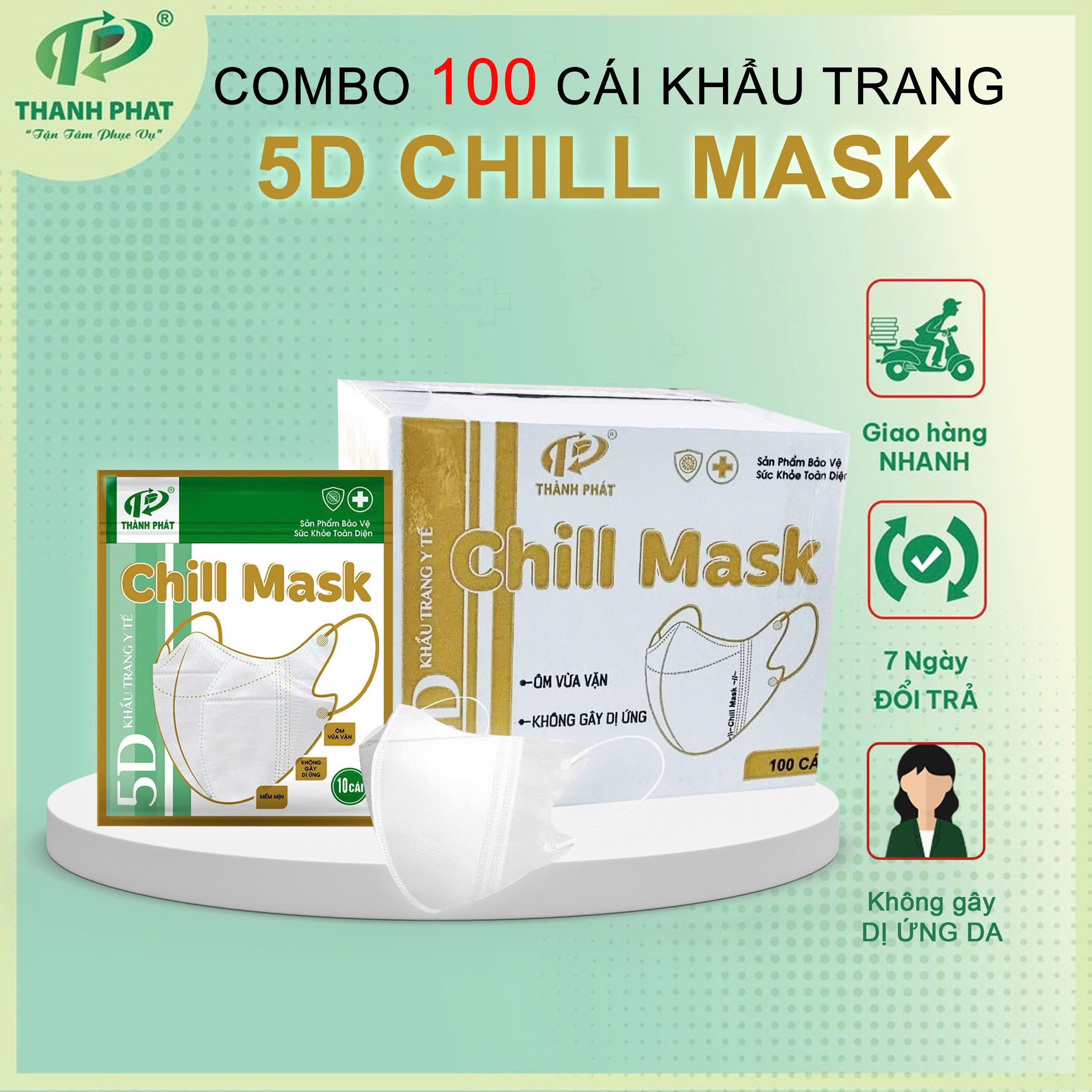 Khẩu Trang 5D Chill Mask Dạng Túi Tiện Lợi ( Thùng 100 Cái)