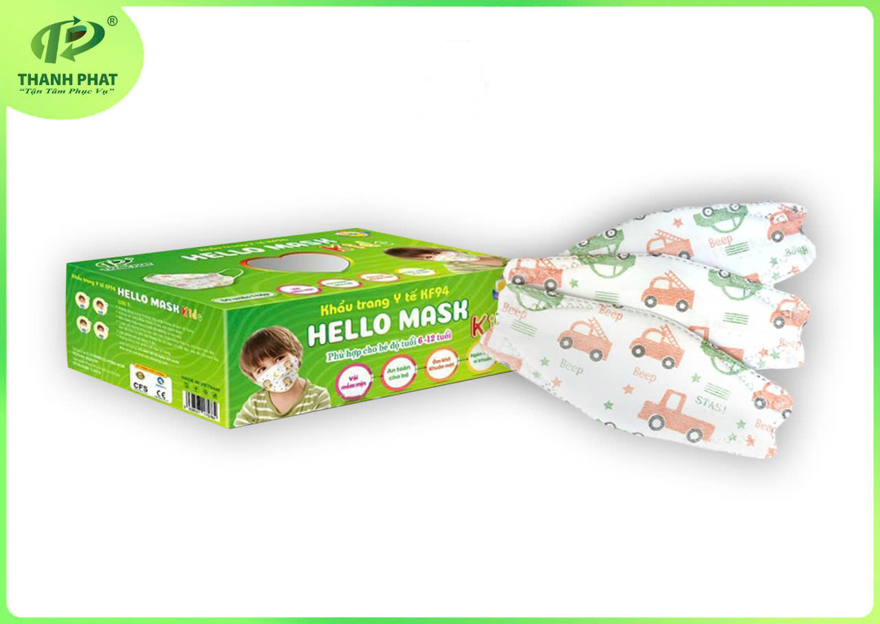 Khẩu Trang Em Bé Hello Kids KF94 ( Họa Tiết Ô Tô - 50 cái/hộp )