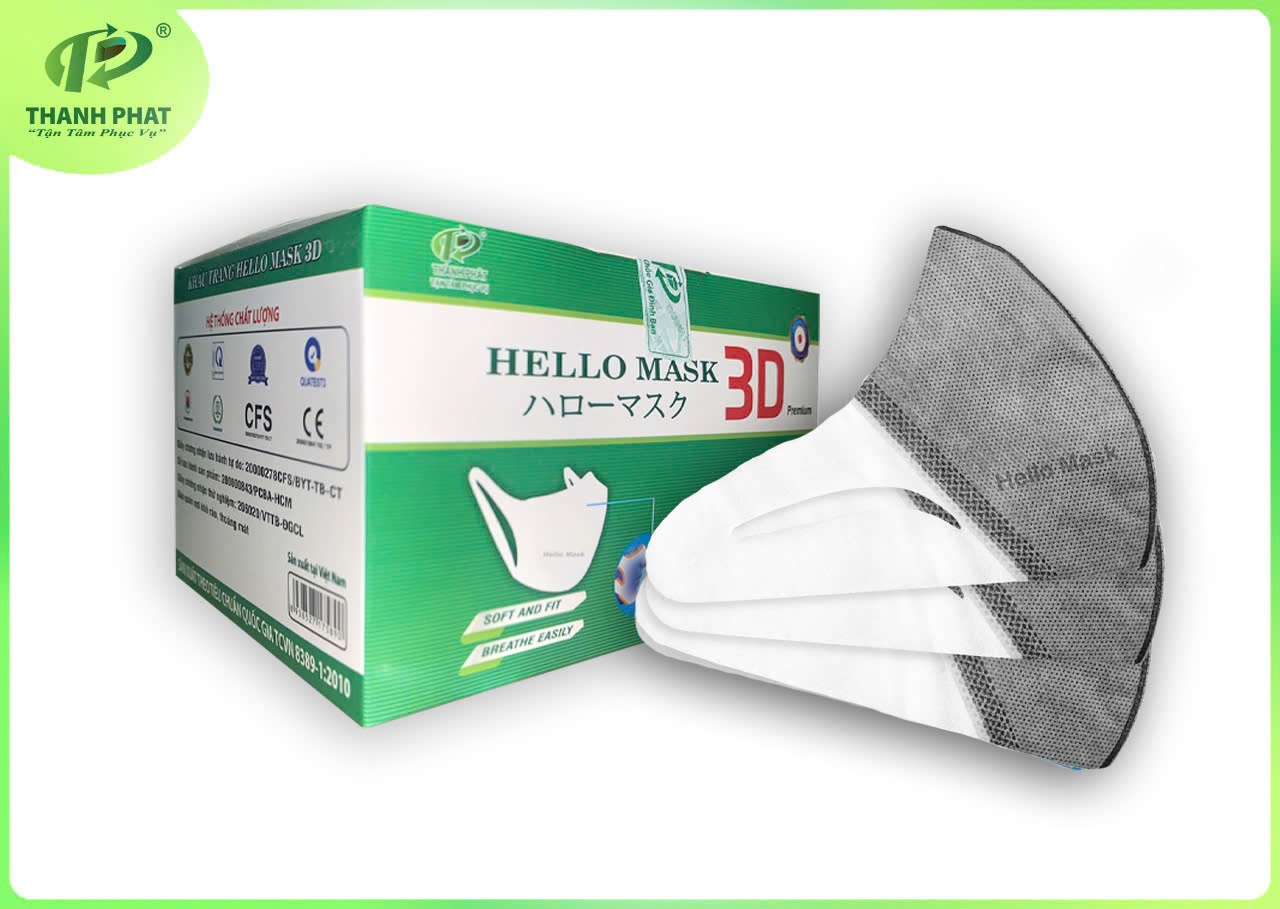 Khẩu Trang 3D  Hello Mask - Japan ( Hộp 50 cái - Màu Xám )