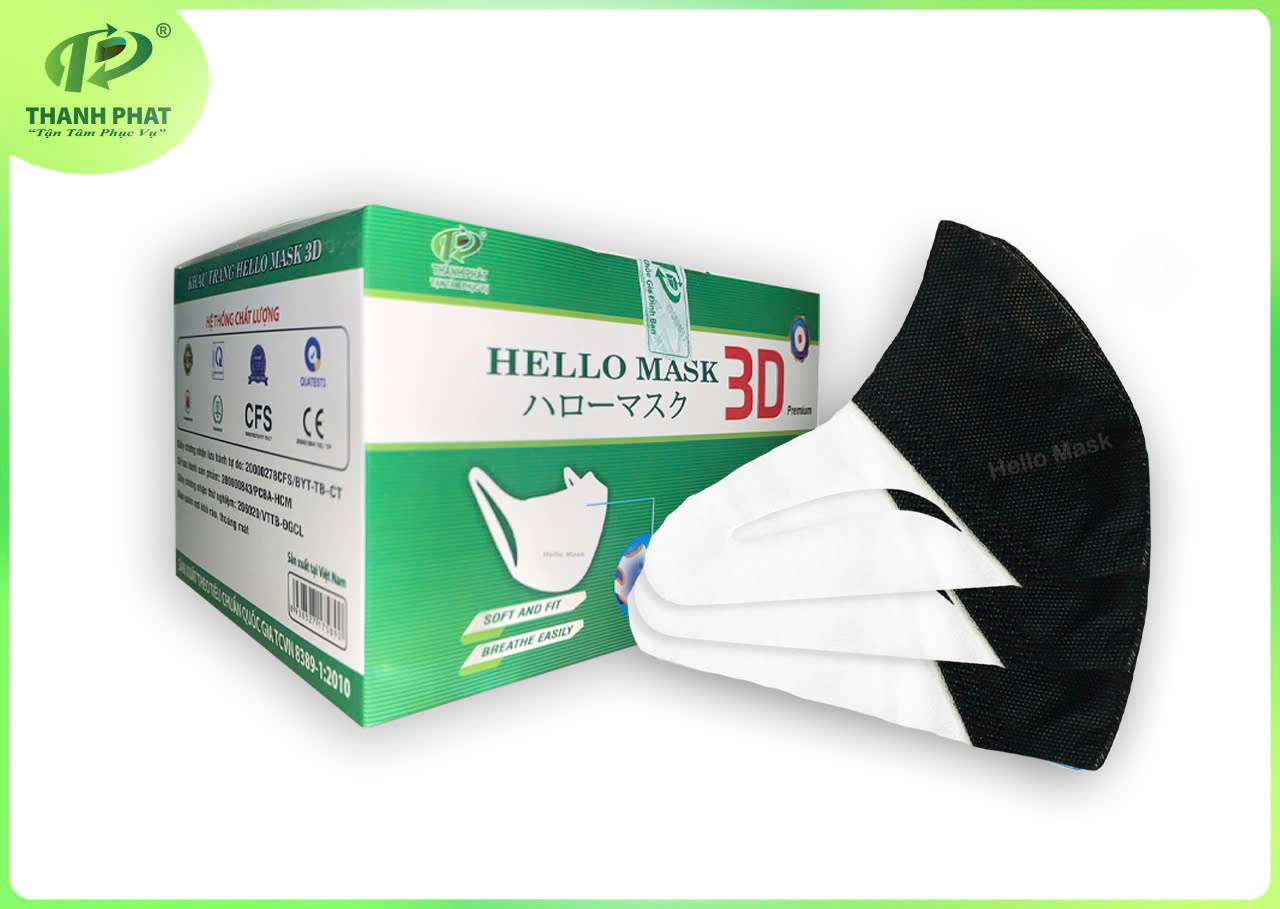 Khẩu Trang 3D  Hello Mask - Japan (Hộp 50 cái - Màu Đen)