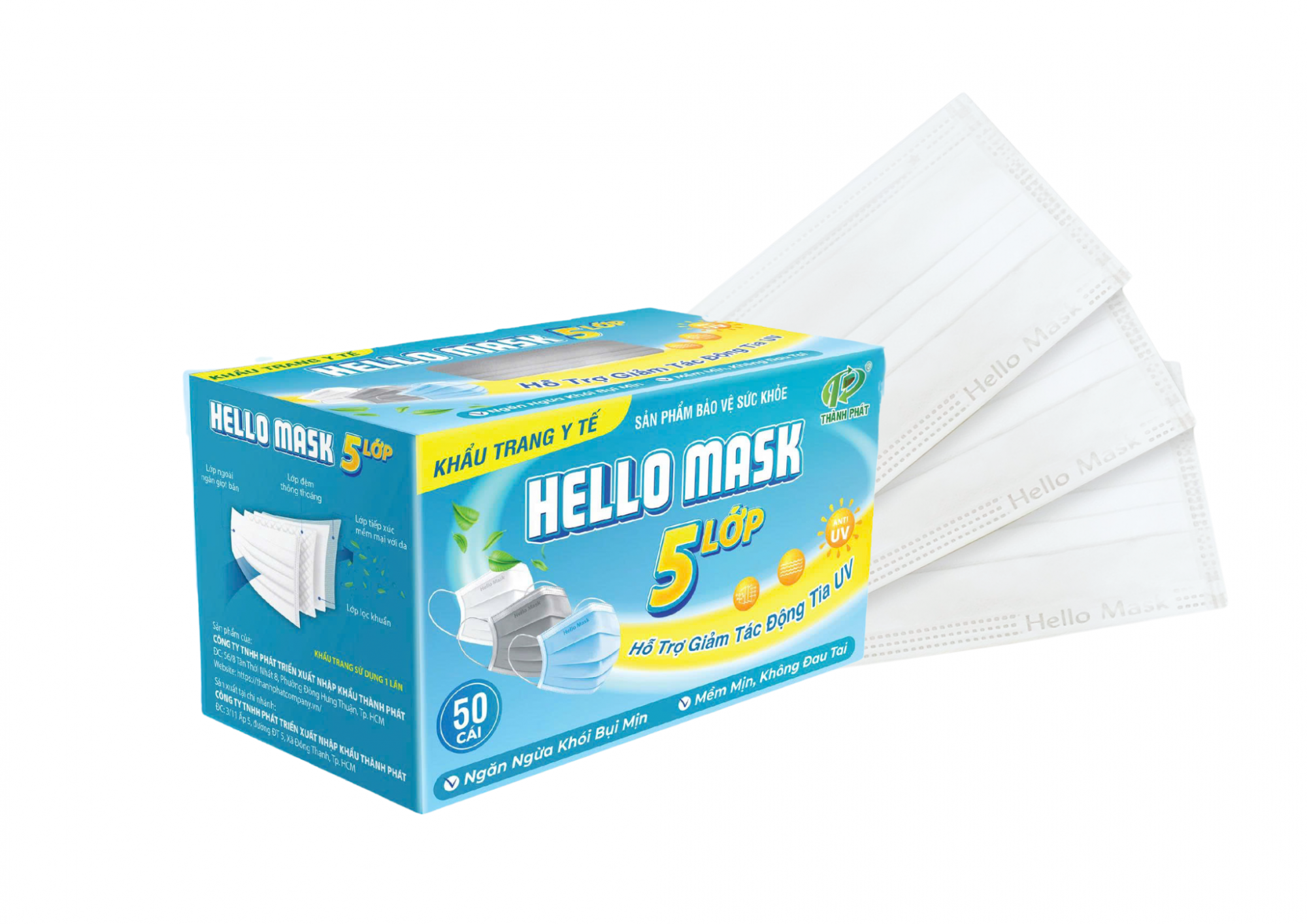 KHẨU TRANG Y TẾ HELLO MASK - MÀU TRẮNG (5 LỚP - 50 CÁI/HỘP  )